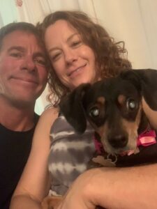 Roxey with her new mom and dad.