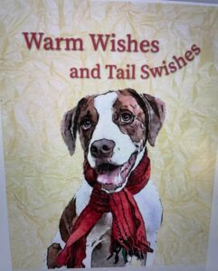 "Warm Wishes and Tail Swishes" with Rocket wearing a scarf picture