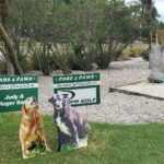 Hole 4 sponsor signs Amelia Borge, Roger Sandt and Pope Golf wth Ginger and Taylor.