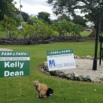 Hole 7 sponsor signs Kelly Dean and Day Hagen with Bunny and Valentine.