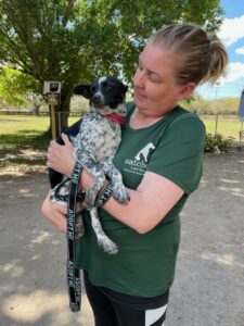 Dash in the arms of his new mom.