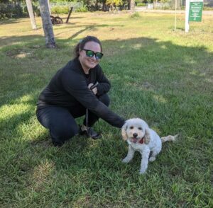 Doc in the yard at Satchel's with his new momma.