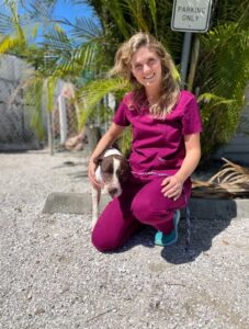 Harvey leaving with his new foster mom, Kasey.