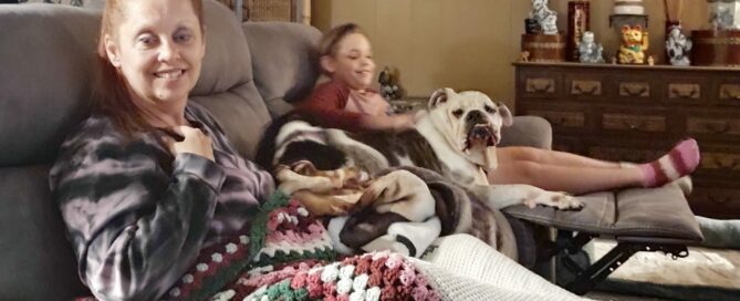 Jimmy Mack with his new family on the couch.