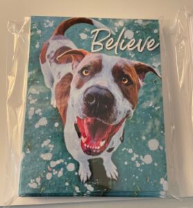 Picture of Roscoe with the word "Believe".