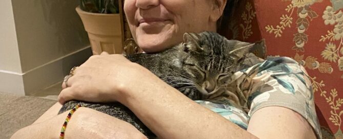 Biscuit in the arms of her new mom.