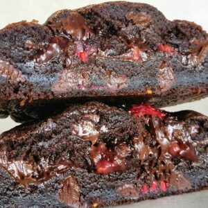Delicious looking raspberry chocolate cookie.