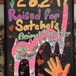 Picture stating $28,247 raised for Satchel's Animal Shelter with a cartoon pic of a dog.