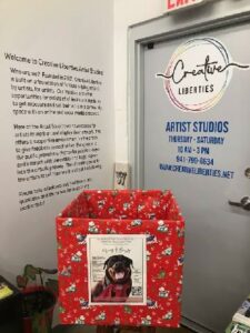 Donation box in the entrance to Creative Liberties.