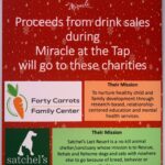 Flyer showing charties supported by Miracle at the Tap - Forty Carrots and Satchel's.