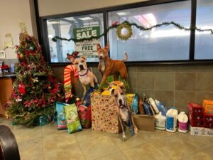 Donations in the lobby of Eager Beaver Car Wash.