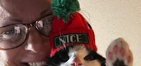 Ember and dad dressed for Christmas.