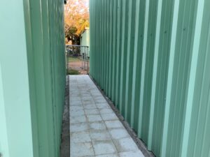 New patio blocks on the walk to the cat room.