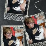 3 poses of Rusty in the arms of his human brother.