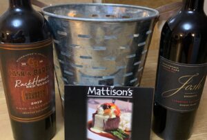 Basket showing wine and Mattison's gift card.