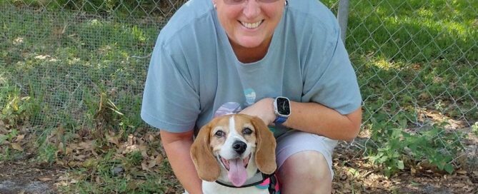 Harlan with her new mom outside Satchel's.