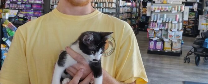 Earhart in the arms of his new dad at Pet Supermarket.